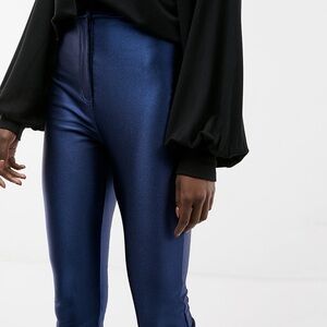 NWT {EXPRESS} Shiny Blue High Waisted Pants, S